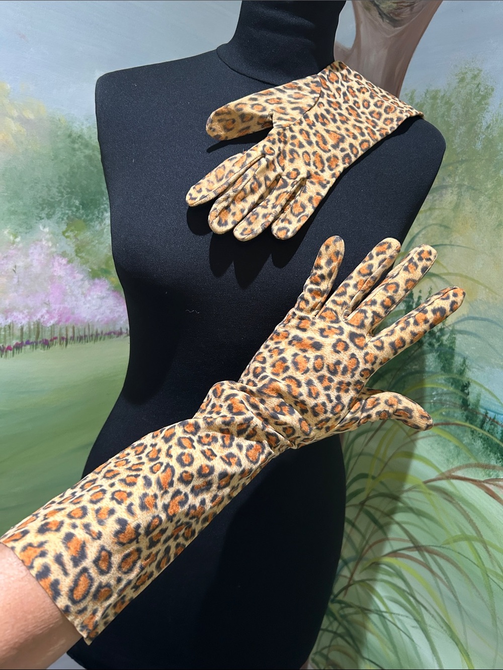 Vintage Carolina Amato Leopard Print Genuine Leather Long Opera Gloves Size L